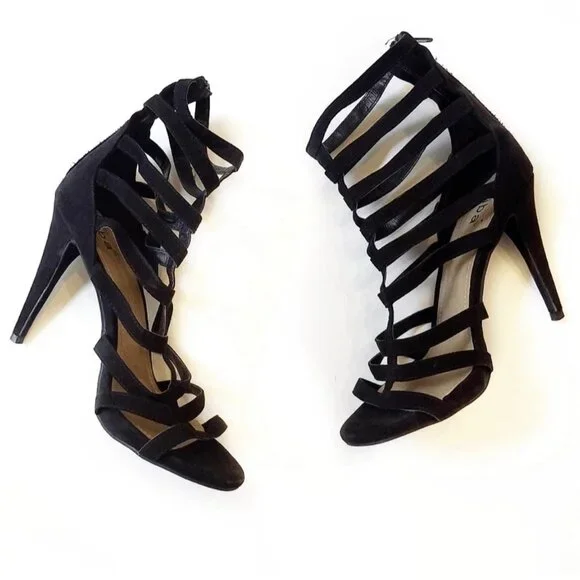 DIBA Black Velvet Strappy Gladiator Stiletto Sandals, Size 7.5M - NEVER WORN - Picture 2 of 7